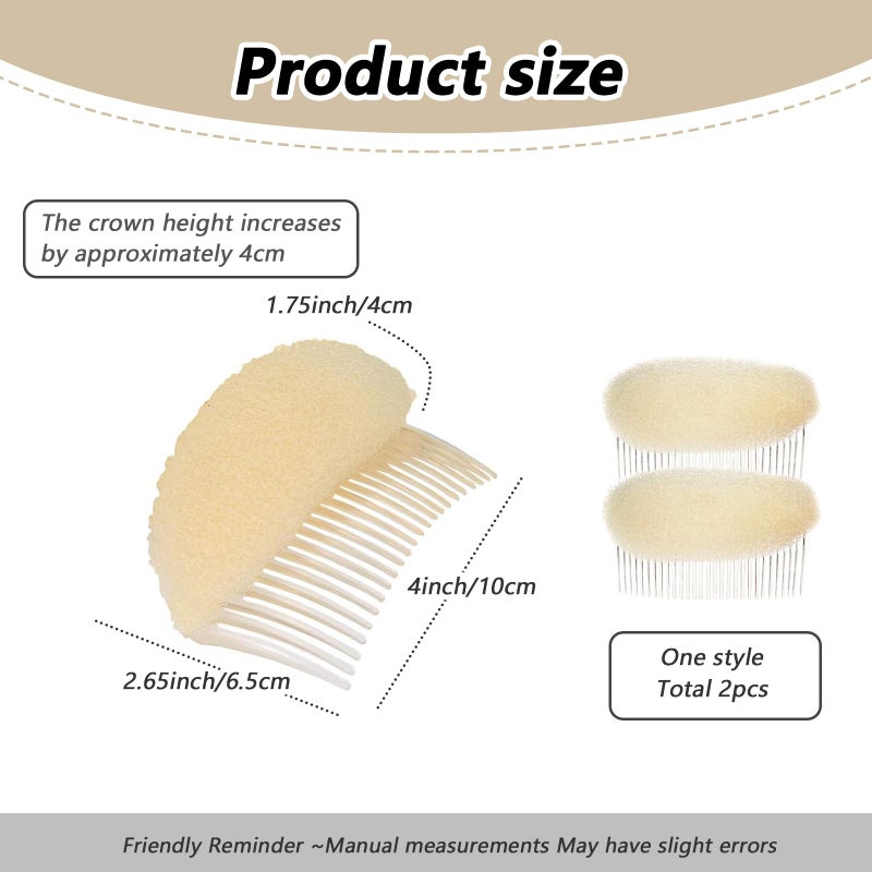 UPSTORE 2PCS 4inch Hair Decoration Comb Sponge Foam Volume Bump it up Insert Base Styling Accessories Back Beehive Styler Increasing Tool (Beige) - Image 2